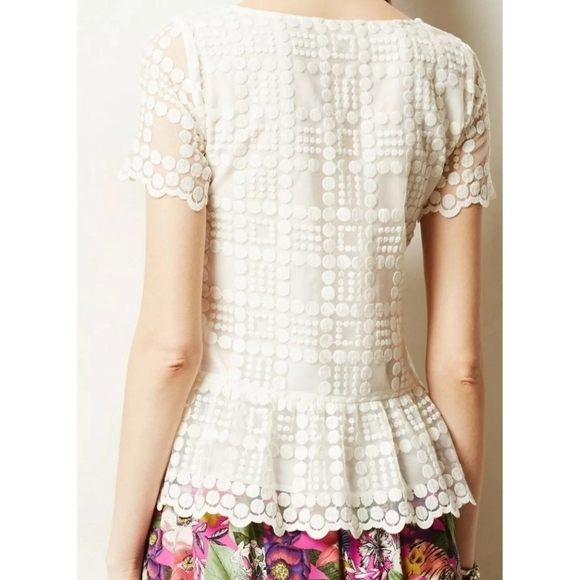 Anthropologie Leifsdottir White Lace Embroidered Short Sleeve Peplum Top Size 6 - Picture 5 of 11